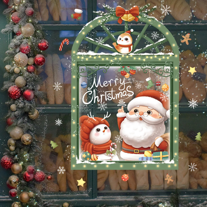 Adesivos de janela de natal papai noel árvore de natal dos desenhos animados decalque de vidro feliz natal ano novo decorações do feriado para casa